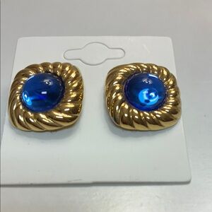 EUC VINTAGE Gold and Blue Earrings